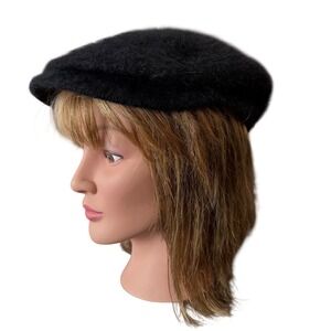 y2k Vintage Black Angora Newsboy Cap Flat Cap Goth Gothic Corporate goth